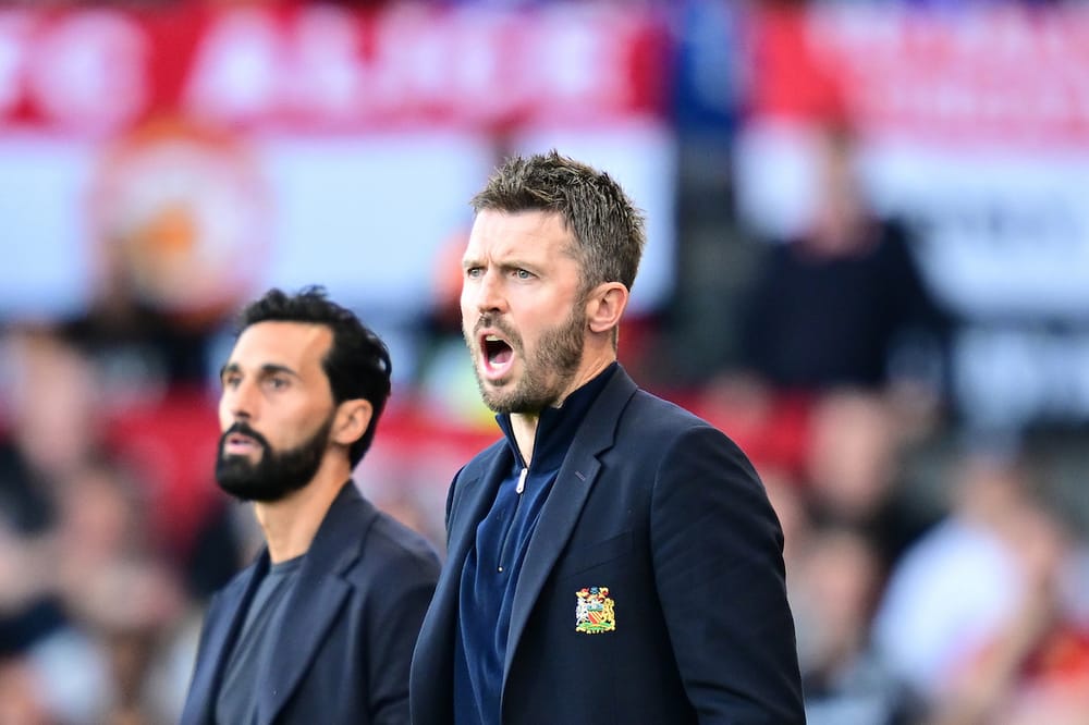 Manchester United head coach Michael Carrick shouts on the touchline during the Premier League match between Fulham and Manchester United at Craven Cottage, London, UK on 20 September 2026.