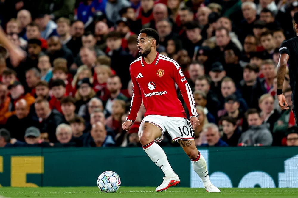 Manchester United forward Matheus Cunha (10) during the Champions League match between Manchester United and Sabah at Old Trafford, Manchester, UK on 10 September 2026.