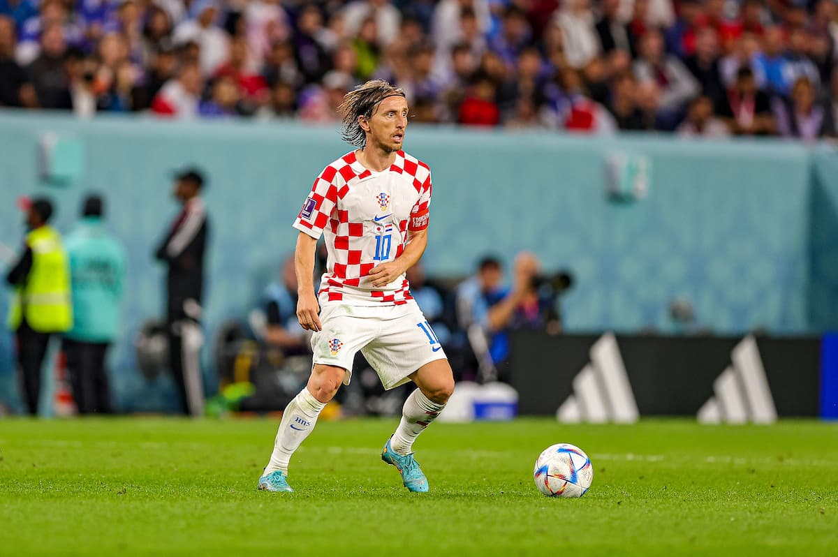 Luka Modric (10) of Croatia during the 2022 FIFA World Cup Round of 16 match between Japan and Croatia at Al-Janoub Stadium, Al-Wakrah, Qatar on 5 December 2022.