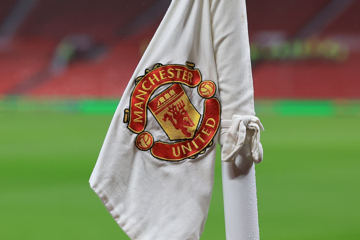 United badge on the corner flag ahead of the Premier League match between Manchester United and Nottingham Forest at Old Trafford, Manchester, England on 7 December 2024.
