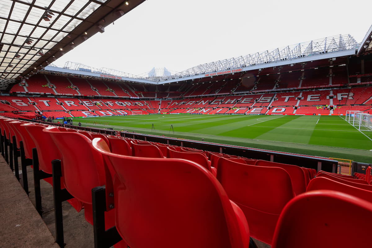 View towards the Sir Alex Ferguson stand and Stretford End ahead of the Europa League quarter final second leg match between Manchester United and Olympique Lyonnais at Old Trafford, Manchester, England on 17 April 2025.